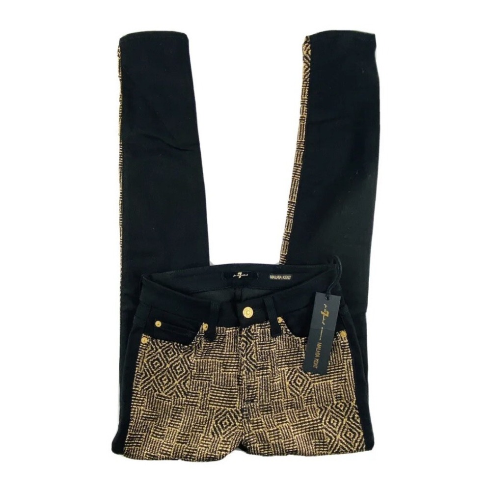 7 For All Mankind X Malhia Kent Black Gold Woven Skinny Jeans 24x28 AU0381342A